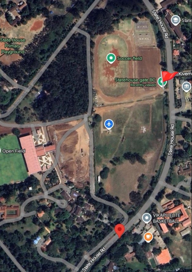Exhibit 2:
Ignore the 'Protected Area' Signage.
Here's a clear visual of the other Gate We will be Storming &amp; its aerial Satellite view marked w a Red Flag🚩.
Just for purposes of Clarity.
This is Gate BC at the junction of Kivemia Rd &amp; Statehouse Rd.
#OccupyStatehouse2025