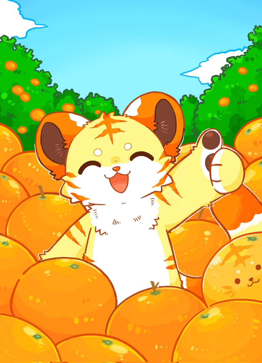 LUZmofiiyo_mofu's tweet image. 最近課題で描いているみかんトラちゃん🍊