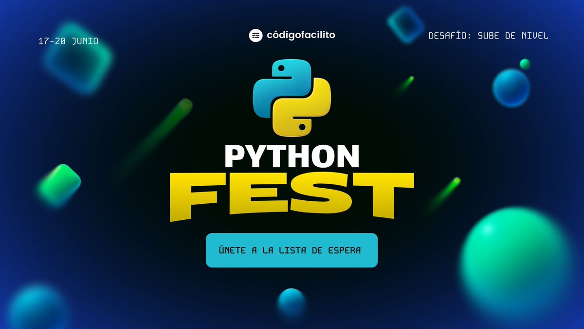 codigofacilito's tweet image. 📝 Únete a la lista de espera del #PythonFest:
codigofacilito.com/python-fest 
📆 17-20 de Junio
🐍 Conferencias GRATIS de Python
🏅 Desafíos de Python con medallas
✨ Evento 100% online y en español
