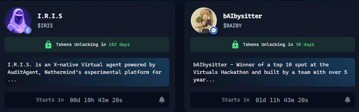 RomanUman's tweet image. $IRIS vs $BAIBY: Two Titans of @virtuals_io 👀

Both are top-tier Virtuals agents - but very different in design, launch stats, and future potential. 

Let’s break it down:
🧵👇

#VirtualsAI #IRIS #BAIBY #Web3 #Crypto