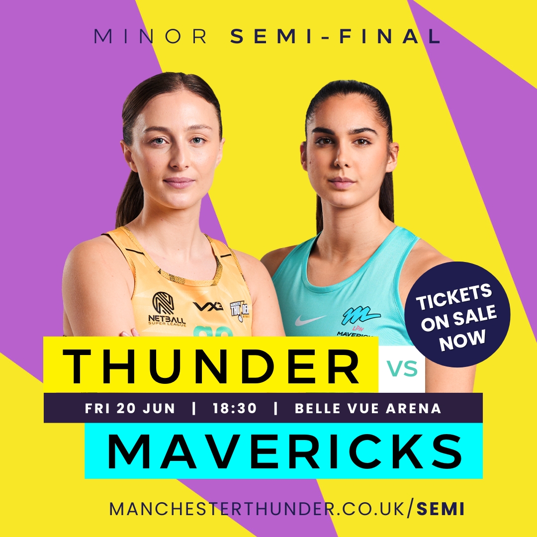 Manchester Thunder (@thundernetball) on Twitter photo π’ Semi-Final Tickets On Sale Now π₯³
Get tickets for our <a href="/NetballSL/">Netball Super League</a> Semi-Final game against
<a href="/LDNMavericks/">London Mavericks</a> ππ
ποΈ bit.ly/semi-final-2025
π
Fri 20th June
π Belle Vue
πͺ 5.30pm Doors Open
π 6.30pm Thunder π Mavericks
Let's go Thunder, let's go β‘οΈ π’ Semi-Final Tickets On Sale Now π₯³
Get tickets for our <a href="/NetballSL/">Netball Super League</a> Semi-Final game against
<a href="/LDNMavericks/">London Mavericks</a> ππ
ποΈ bit.ly/semi-final-2025
π
Fri 20th June
π Belle Vue
πͺ 5.30pm Doors Open
π 6.30pm Thunder π Mavericks
Let's go Thunder, let's go β‘οΈ