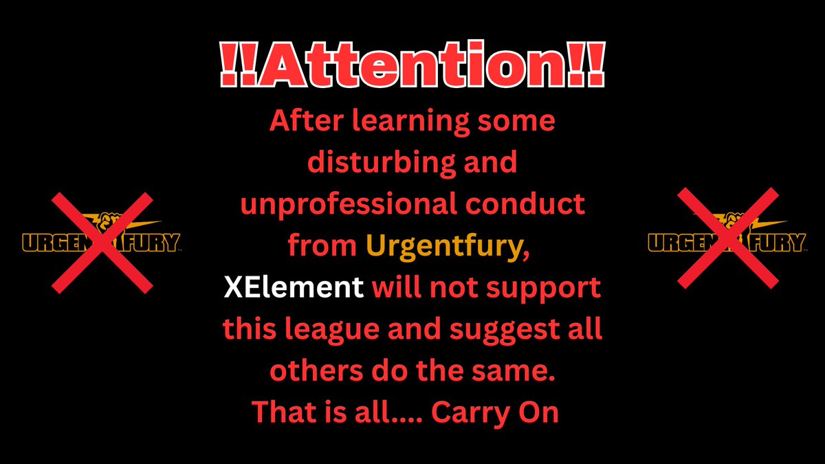 Team X Element (@teamxelement) on Twitter photo To all we may have influenced <a href="/OutB_Gaming/">OutBreak Gaming</a> <a href="/JadedFox/">Jaded Fox</a> <a href="/truMaRZtv/">truMaRZ</a> <a href="/TeamXElement/">Team X Element 🥇</a>
We have learned today of some damning evidence that had taken place behind closed doors taken by <a href="/UrgentFury/">Urgent Fury - UFGL Kansas City</a>.We will have no part of this organization and are washing our hands of helping them forever To all we may have influenced <a href="/OutB_Gaming/">OutBreak Gaming</a> <a href="/JadedFox/">Jaded Fox</a> <a href="/truMaRZtv/">truMaRZ</a> <a href="/TeamXElement/">Team X Element 🥇</a>
We have learned today of some damning evidence that had taken place behind closed doors taken by <a href="/UrgentFury/">Urgent Fury - UFGL Kansas City</a>.We will have no part of this organization and are washing our hands of helping them forever