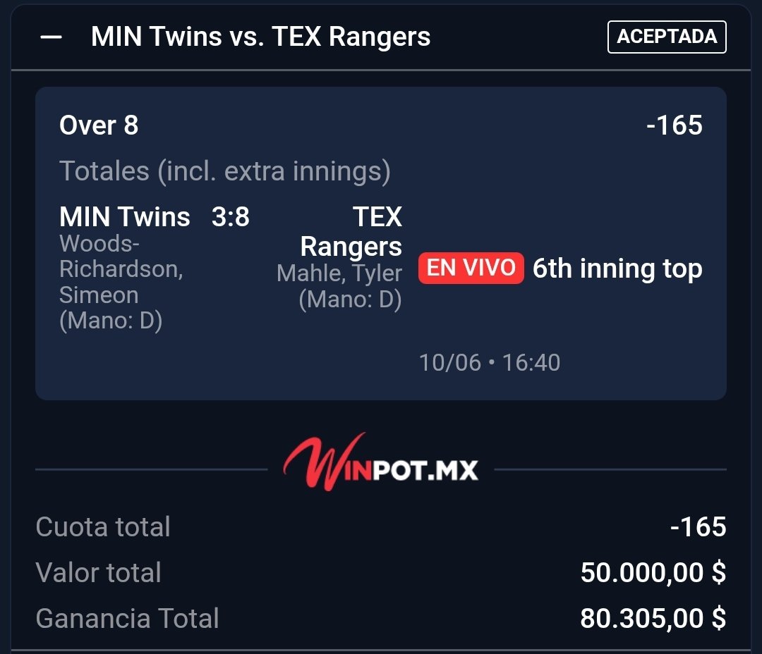 ChapitoApuestas's tweet image. SE PRENDIÓ EL CERRO 🔥🔥🔥🔥 !!!

Y Seguimooooos Ganando en mi GRUPO PREMIUM ✅️ !!!

Única Apuesta de MLB hoy y la Ganamos fácilmente ⚾️✅️ !!!

MI MINITA DE DIAMANTE ES UNA PINCHE CHULAAAADA ⚾️💎 !!

A Cobraaaaar mis Chingones ❤️ !!!