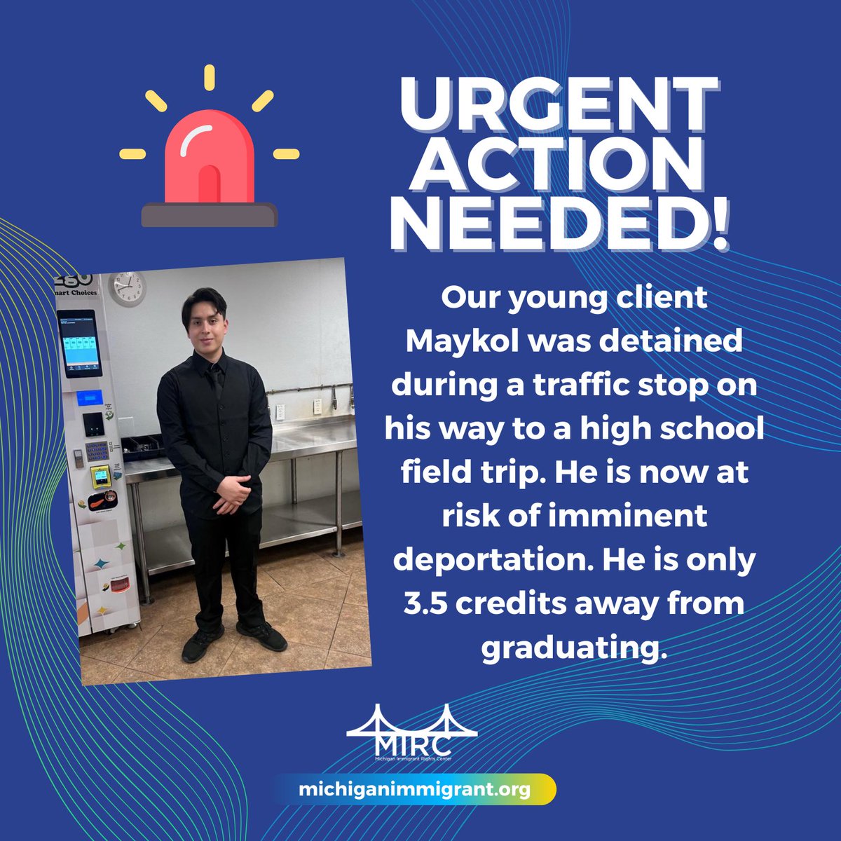 🚨 UPDATE: Maykol has been moved to detention in Louisiana. Calls to ICE still urgently needed!!
☎️ Call 313-771-6601, press 4 for duty officer (if can't get through, try option 3), tell ICE to grant a stay so Maykol can finish his studies &amp; graduate along with fellow students!