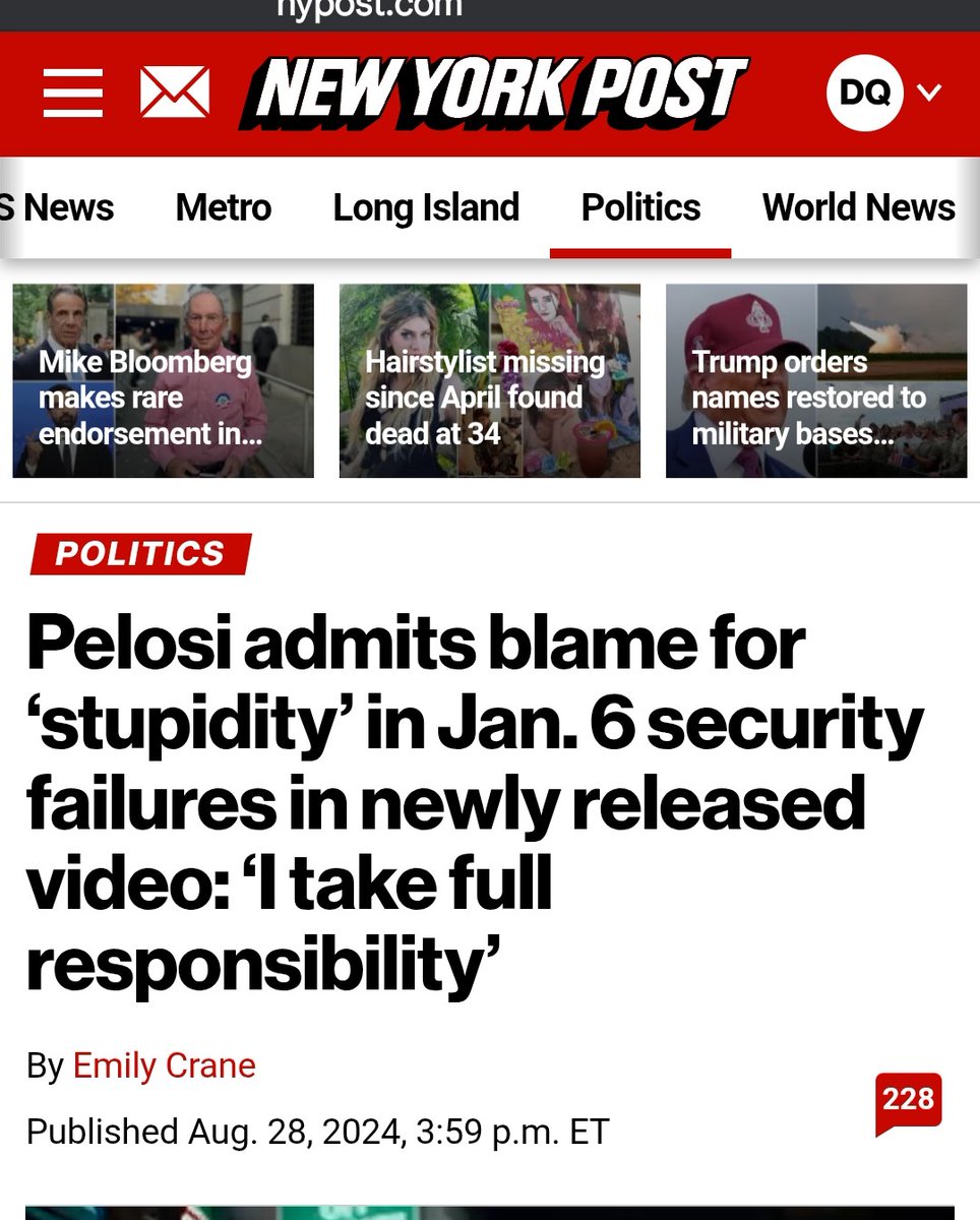 <a href="/JDunlap1974/">JOSH DUNLAP</a> There is a video that went viral years ago, in which <a href="/SpeakerPelosi/">Nancy Pelosi</a> was videotaped in a car lamenting HER refusal to  President Trump's request the National Guard be sent to J6. The blood of the 5 people murdered by Capitol Police is on her hands. After all, J6 was her