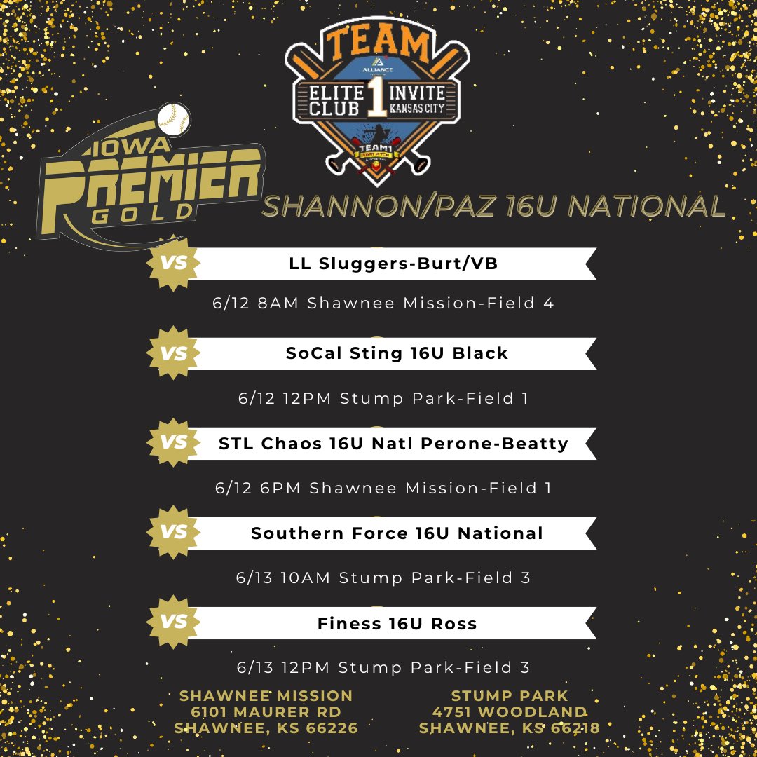 Allyson Compton (2027) (@allycompton21) on Twitter photo Here is our schedule for the Team 1 Elite Club Invite in Kansas City. I will also be attending the afternoon session of the Team 1/ OnDeck Softball ID Camp on Wednesday. Hope to see you there! <a href="/IowaPremierFP/">Iowa Premier Fastpitch</a> <a href="/PaigeShannonIPF/">Paige Shannon</a> Here is our schedule for the Team 1 Elite Club Invite in Kansas City. I will also be attending the afternoon session of the Team 1/ OnDeck Softball ID Camp on Wednesday. Hope to see you there! <a href="/IowaPremierFP/">Iowa Premier Fastpitch</a> <a href="/PaigeShannonIPF/">Paige Shannon</a>