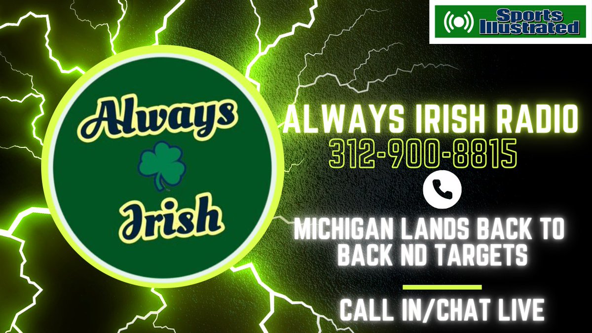 Always Irish ☘️ (@alwaysirishinc) on Twitter photo ☘️#NotreDame Call In/Chat LIVE☘️
✅wed 9amCT
✅312-900-8815
<a href="/JackSacco/">Jack Sacco</a> <a href="/StadiumDude/">Chipster</a> <a href="/craiGo574/">crai Go☘️</a> <a href="/ldock93/">Lawrence Dockery</a> <a href="/Kev11Elev/">Kevin</a> <a href="/Bif_13/">Brandon Fry ☘️🇺🇸</a> <a href="/Adam_Dowling1/">Adam Dowling</a> <a href="/marcwithglasses/">marcwithglasses</a> <a href="/pdh3767/">Phil Haag</a>
⬇️
youtube.com/live/Ie26rIO3z… ☘️#NotreDame Call In/Chat LIVE☘️
✅wed 9amCT
✅312-900-8815
<a href="/JackSacco/">Jack Sacco</a> <a href="/StadiumDude/">Chipster</a> <a href="/craiGo574/">crai Go☘️</a> <a href="/ldock93/">Lawrence Dockery</a> <a href="/Kev11Elev/">Kevin</a> <a href="/Bif_13/">Brandon Fry ☘️🇺🇸</a> <a href="/Adam_Dowling1/">Adam Dowling</a> <a href="/marcwithglasses/">marcwithglasses</a> <a href="/pdh3767/">Phil Haag</a>
⬇️
youtube.com/live/Ie26rIO3z…