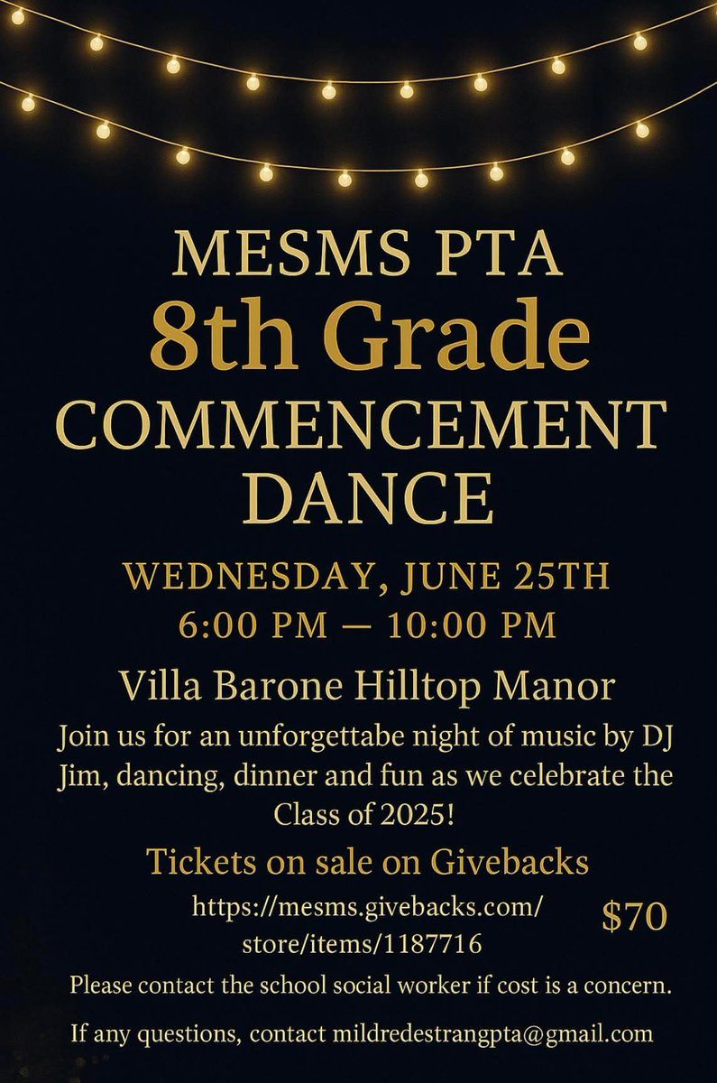 8th Graders!! Last night to get your tickets for only $70! Price goes up to $80.00 tomorrow. Link to buy tickets: mesms.givebacks.com/store/items/11…