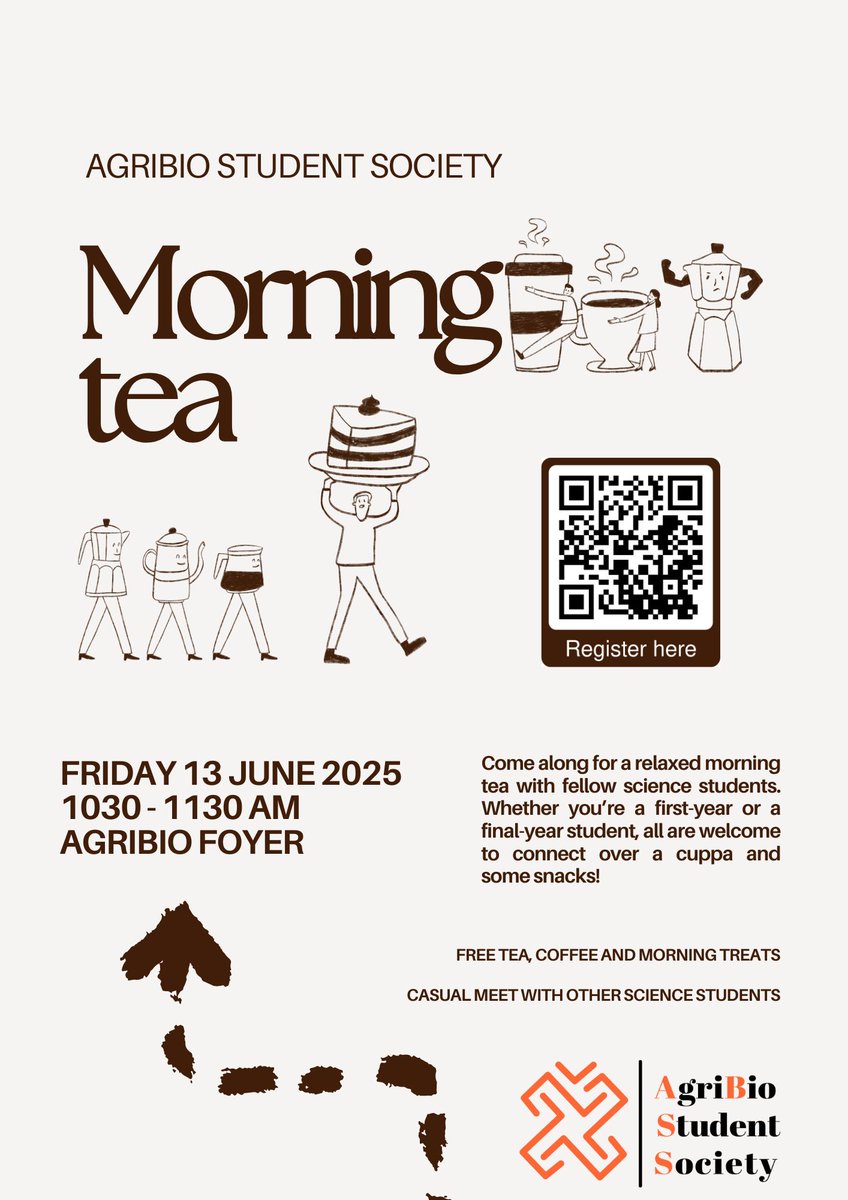 🌿 Morning Tea at AgriBio – Join Us! ☕️

The AgriBio Student Society (ABSS) is hosting a Morning Tea on Friday, 13 June 2025, and we’d love to see you there!
📍 Location: AgriBio Foyer
 ⏰ Time: 10:30 AM 

#AgriBio #ABSS #StudentLife #Networking #MorningTea #LaTrobe #Community