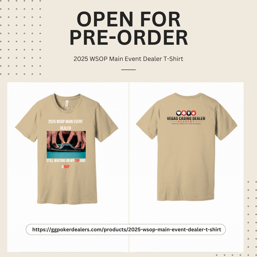 HpyVegasDealer's tweet photo. 👕 2025 WSOP Dealer Tee
“Still Waiting on My Tip and a Nap” 😴💸

🎲 Soft cotton, unisex fit
📦 Pre-order ends June 20
🛒 From $25 | Sizes S��4XL

➡️ https://t.co/joUXXQA6tJ

#WSOP2025 #DealerLife #PokerDealer #HappyVegasDealer #WSOPTee #PokerHumor https://t.co/o4nqz4O44k