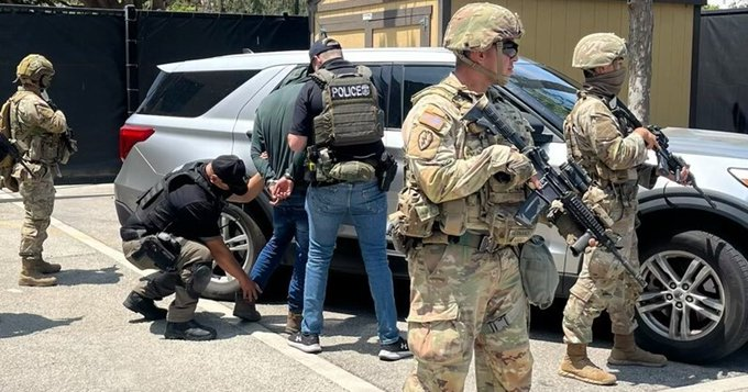 #BREAKING: NATIONAL GUARD TROOPS PROTECT ICE AGENTS DURING LA RAIDS

National Guard troops protect ICE agents during immigration arrests in Los Angeles, expanding their role beyond federal building security amid mass deportation efforts ordered by President Trump. California