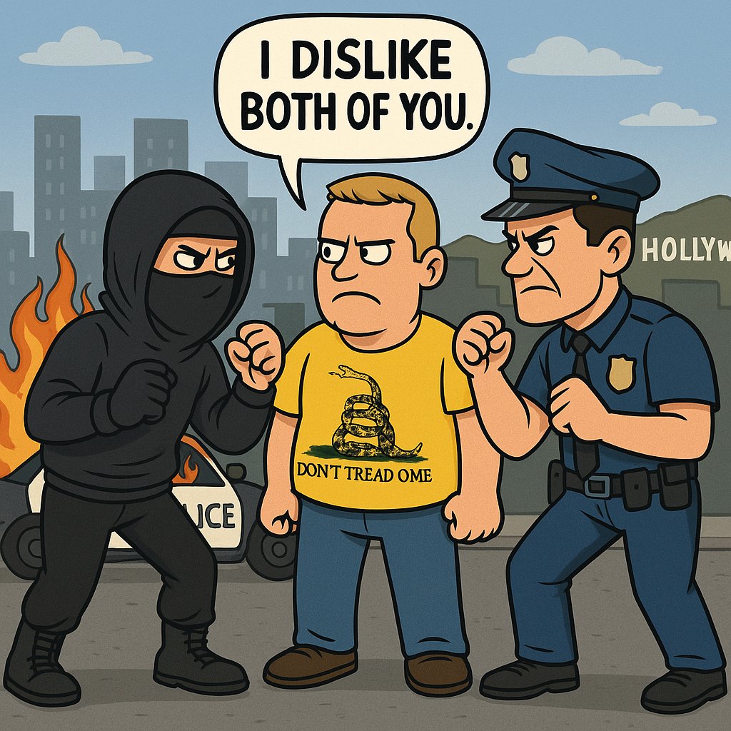 mrt7257's tweet image. Me, as I watch the rioters and police in Los Angeles fighting…

#news #riots #LARiots #Rioters #Rioting #politics #libertarian #LosAngeles #LosAngelesProtests #LosAngelesRiots #Opinion #disapprove #libertarians #looters #vandalism #dislike #protest #TacoTuesday #ancap