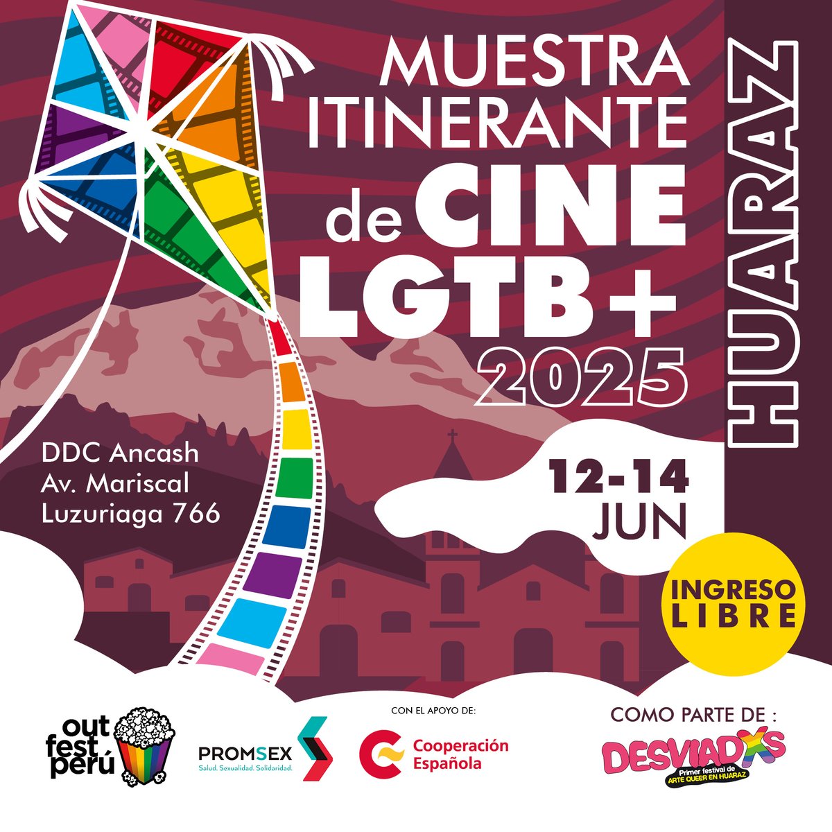 La Muestra Itinerante del Outfestperú llega por segunda vez a Huaraz, ahora como parte del Desviadxs Festival

Lugar: DDC Ancash
Av. Mariscal Luzuriaga 766 - Huaraz
Del 12 al 14 de Junio 2025, desde las 7 de la noche
Ingreso libre para todes
<a href="/promsex/">#NoNosCallarán</a> <a href="/CooperacionESP/">Cooperación Española</a>