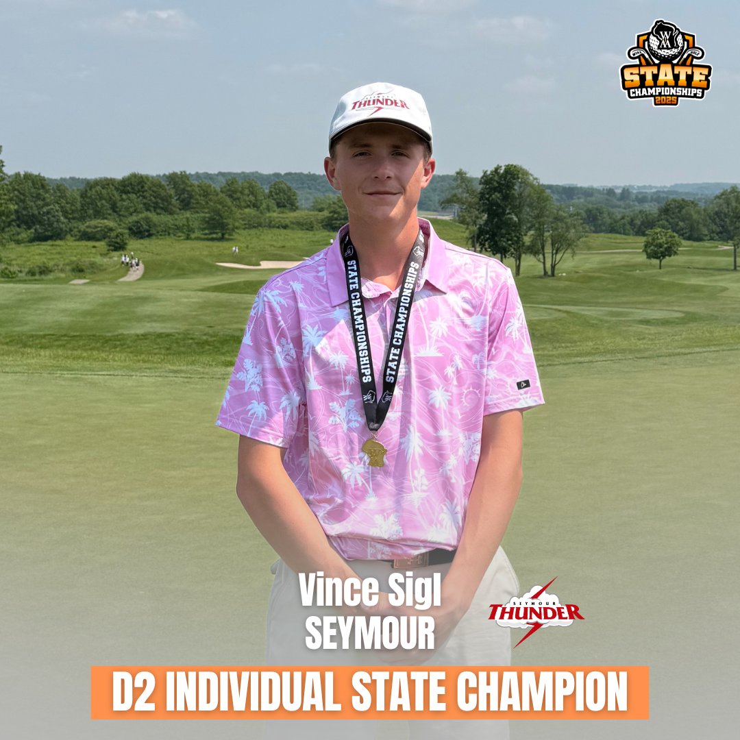 Congratulations to the 2025 WIAA D2 Boys Golf Individual State Champion, Vince Sigl of Seymour! Vince finished +3 with a final score of 147 and is a 3-time state qualifier!🥇🥇#wiaagolf #statechamp