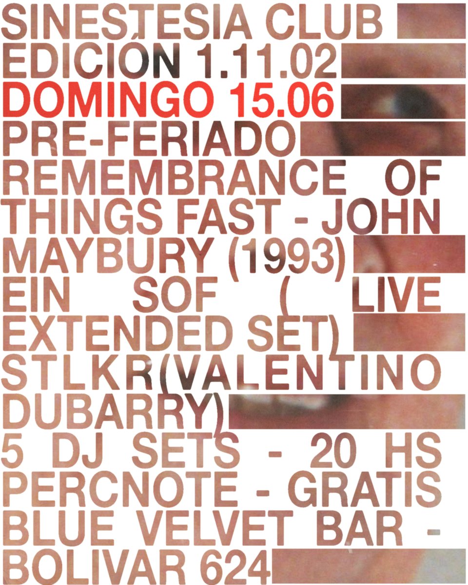 Sinestesia Club v. 1.11.02
Domingo 15 de Junio pre-ferieado
Gratis - DJ set toda la noche