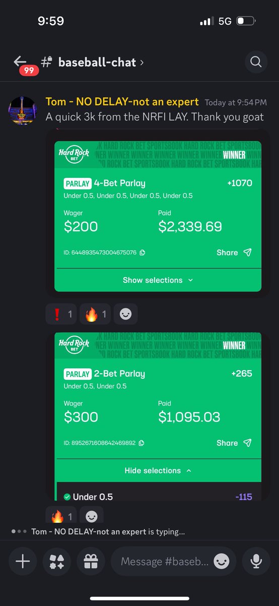 GoodyNRFI's tweet photo. MASSIVE PARLAY WINNER IN THE DISCORD IM ON A HEATER!!!!! MEMBERS  HITTING NUKES!! #parlay #nrfi #overs #unders #gamblingx #baseball #props https://t.co/lHcW88WeyA