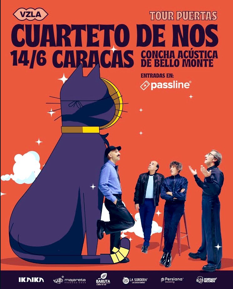 #Musica A pocos días de la presentación de la banda uruguaya Cuarteto de Nos ( rock alternativo ) regresan nuevamente a Venezuela este sábado 14 con Tour Puertas en la Concha Acústica de Bello Monte.