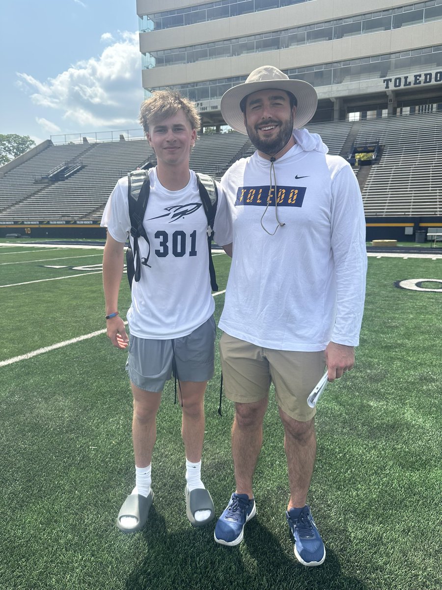 Nice to be back at Toledo today. Thanks to <a href="/stantonweber/">Coach Stanton Weber</a> , the coaching staff and players for a great camp. Made the KO finals and hit some solid FGs and punts. Hope to be back on campus soon.
<a href="/OEHSfootball/">Oswego East Football</a> <a href="/CoachLeBlanc1/">Tyson LeBlanc</a> <a href="/CNendick25/">Chris Nendick</a> <a href="/Chris_Sailer/">Chris Sailer Kicking</a> <a href="/ToledoFB/">Toledo Football</a>