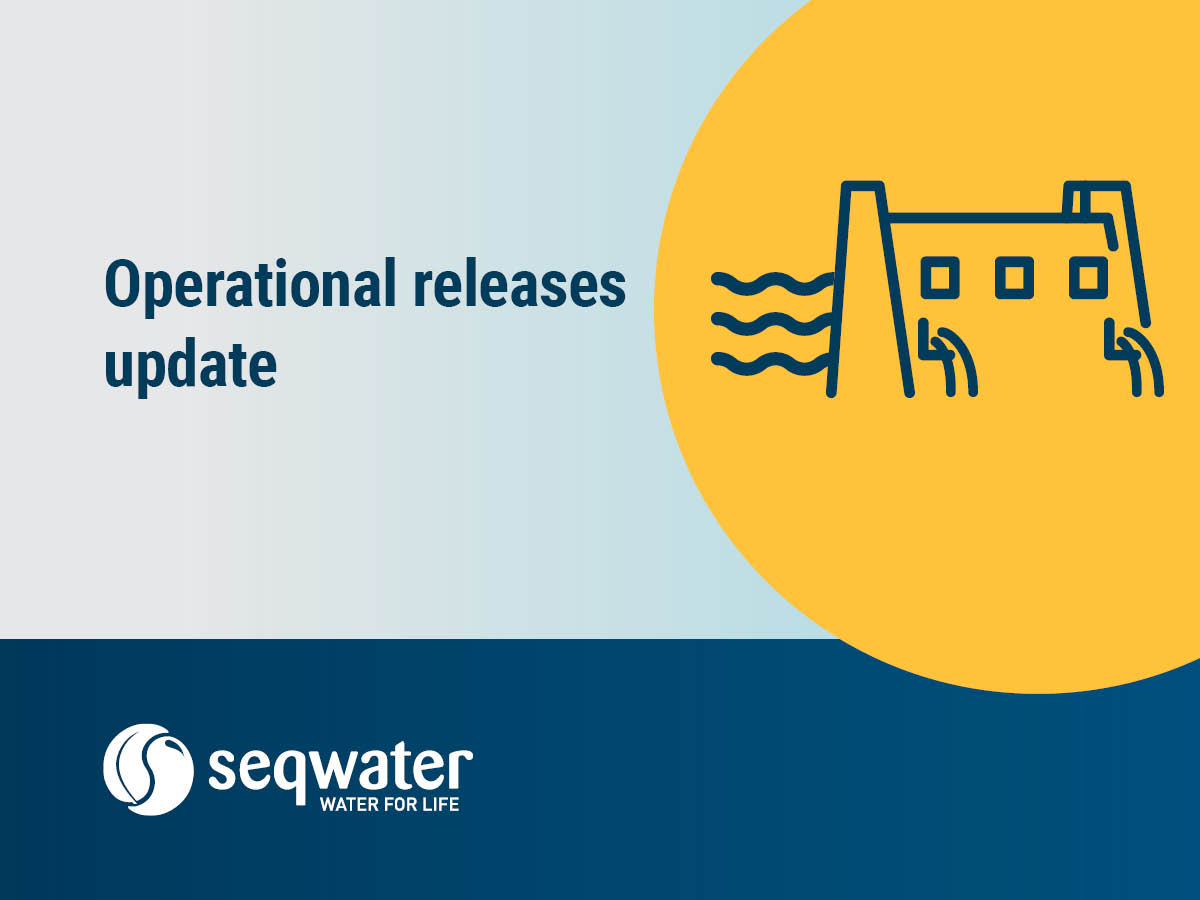 Seqwater advises low flow releases from Somerset Dam have stopped. Low flow operational releases through one radial gate will continue at Wivenhoe Dam. For more information, visit bit.ly/R7Cilw