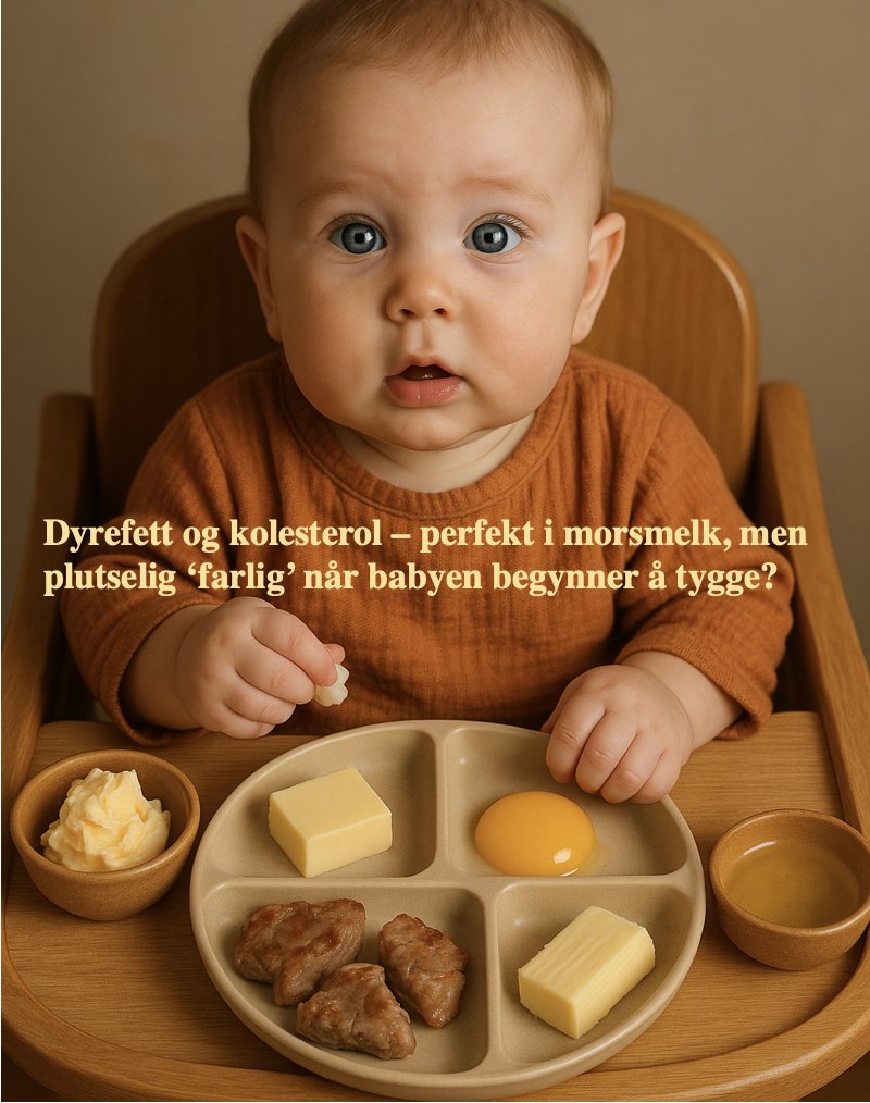 Smør, egg og kjøtt til baby? Det var faktisk rettssak på dette – og dyrefett vant. 

Likevel fortsetter norske helseeksperter å advare, som om vi mangler kunnskap om morsmelk og menneskets evolusjon.

Keto eller carnivore til spedbarn? Les saken før du rynker på nesa: