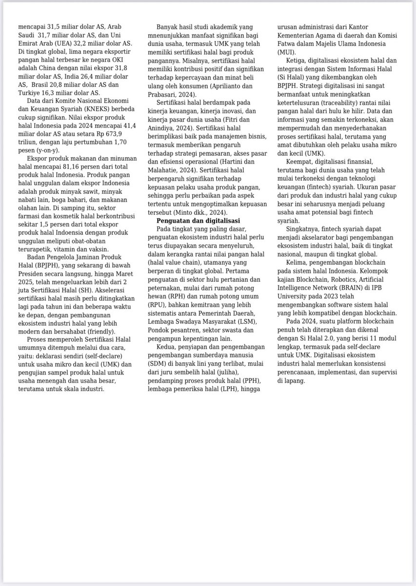 Izin share artikel saya “Digitalisasi Ekosistem Industri Halal” di Republika, Selasa 10 Juni 2025. Saran dan komentar ditunggu. Terima kasih. republika.id/posts/58136/di…