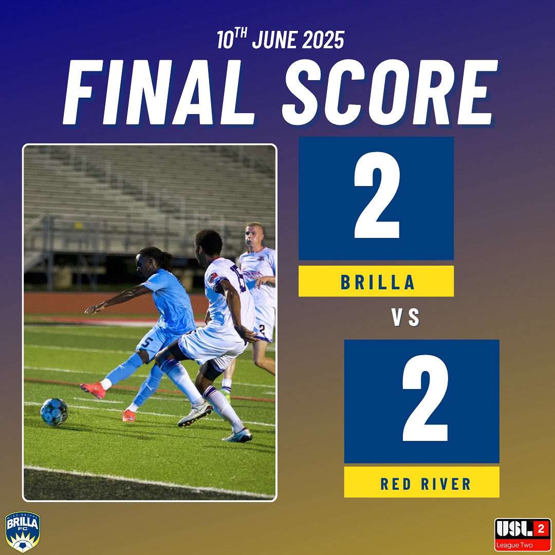 We share the points after a hard fought draw with Red River.
#usl2
#upthebrilla💙💛🤍 
#upthebrilla