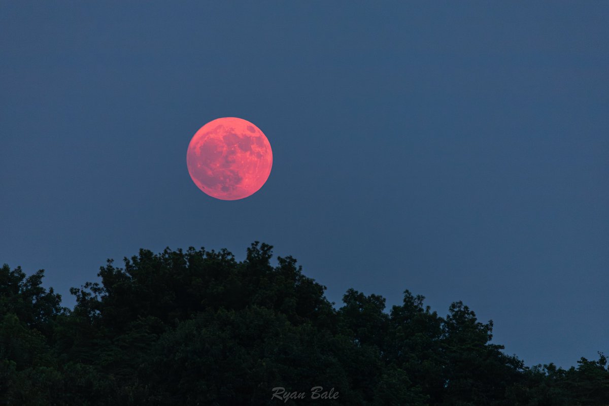 Another still view as it clears the treeline, details not visible with the naked eye through the wildfire smoke from Canada