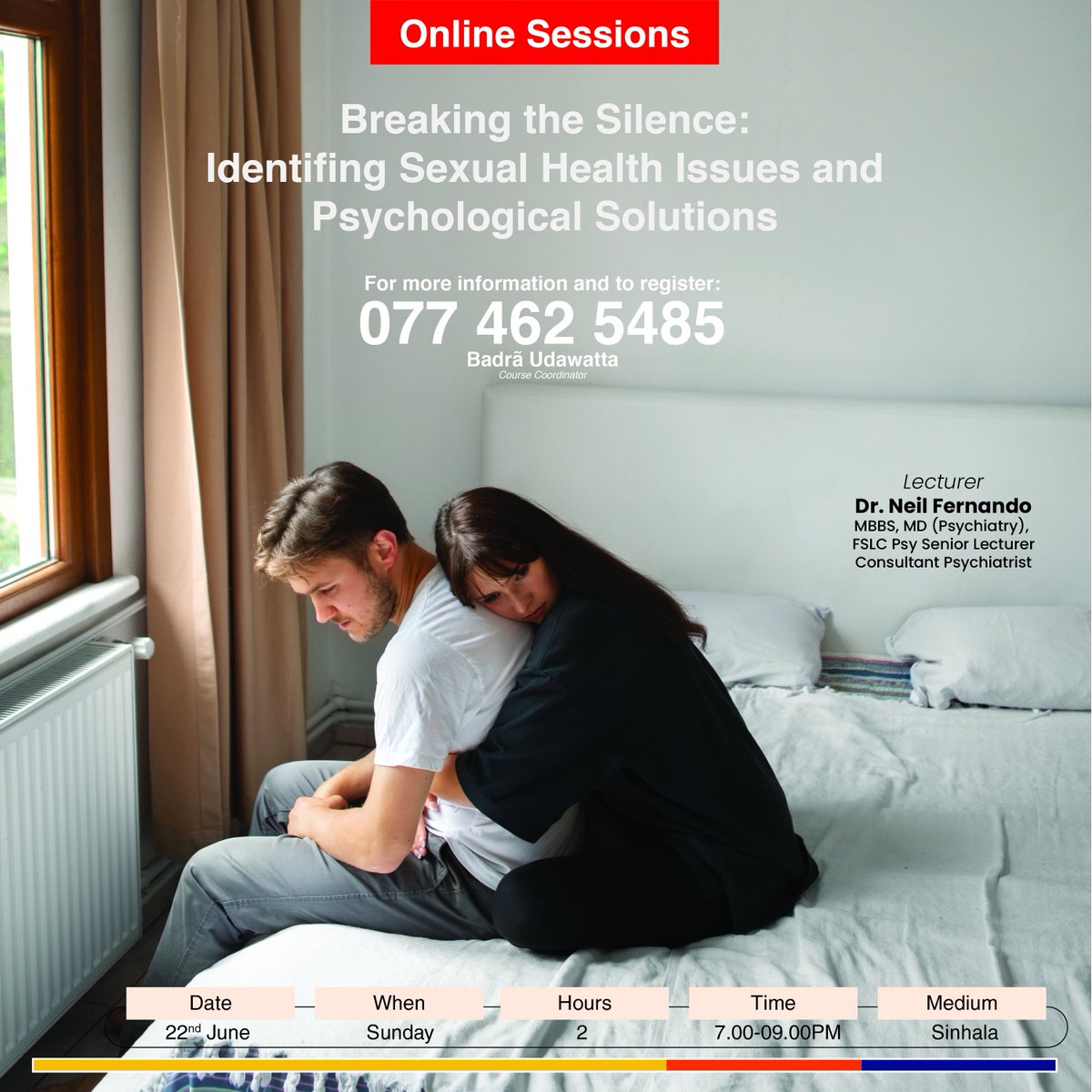 𝐍𝐞𝐰 𝐂𝐨𝐮𝐫𝐬𝐞 𝐈 𝐒𝐑𝐇 𝐈𝐧𝐬𝐭𝐢𝐭𝐮𝐭𝐞
Led by Dr. Neil Fernando, this training equips you to navigate the link between sexual health &amp; mental well-being.
Call 077 462 5485 to register. Secure your spot today!