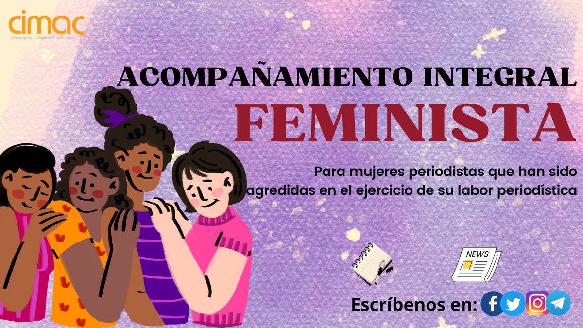 📢 Atención #MujeresPeriodistas:
Recuerden que, en CIMAC brindamos acompañamiento integral feminista para periodistas que han sido agredidas en el ejercicio de su labor periodística.

Comunícate con nosotras al 📲 55 1904 6972 o 55 2117 3530

#MujeresPeriodistas #MujeresYMedios