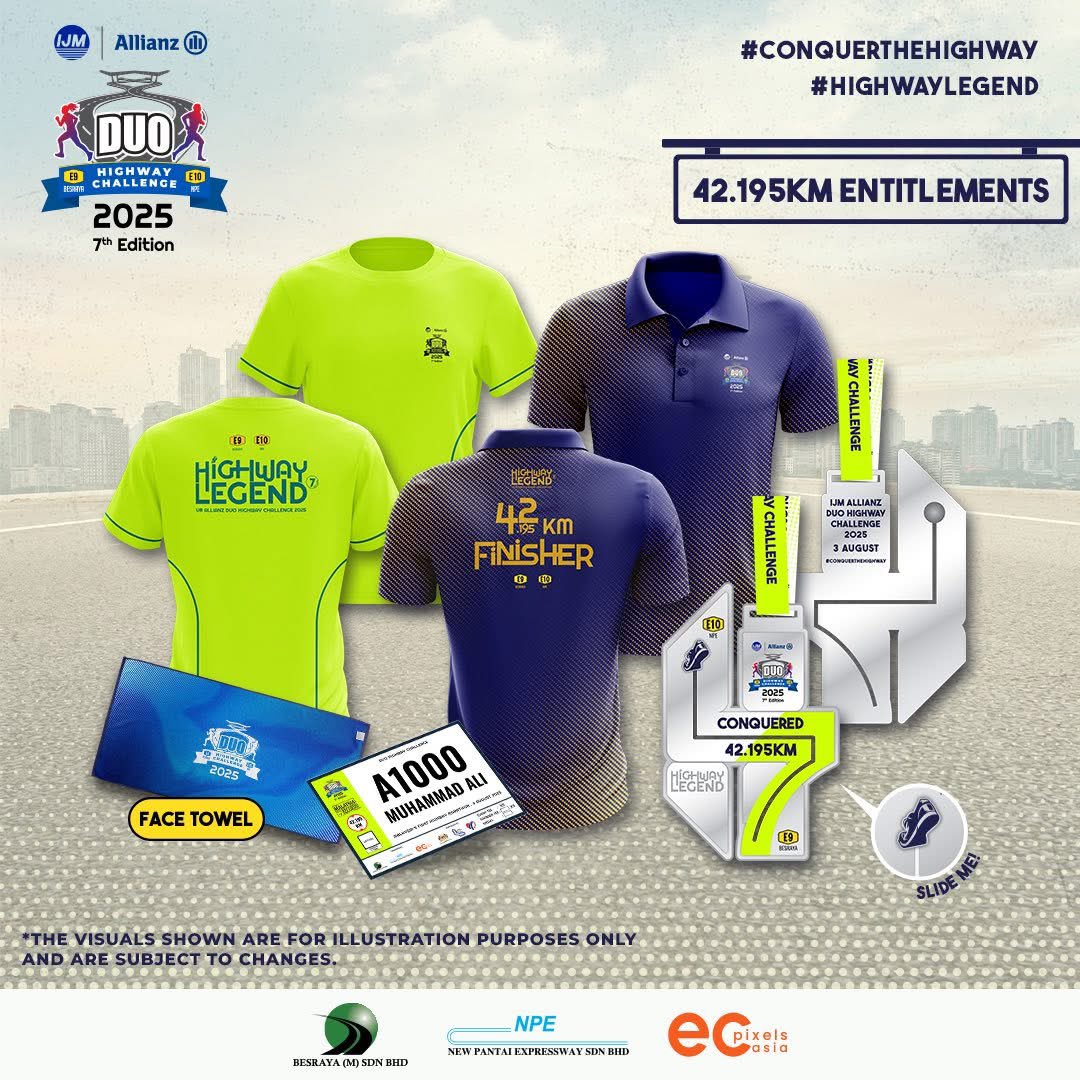 10% discount 

Duo Highway Challenge 2025 - 7th Edition
3rd August 2025
NPE Highway (infront of Sunway Pyramid) Selangor, Malaysia.
5km, 10km, 21km, 42km

Promo code 👉🏻 RAFFDHC10

🔗 ijmhighwayrun.com
