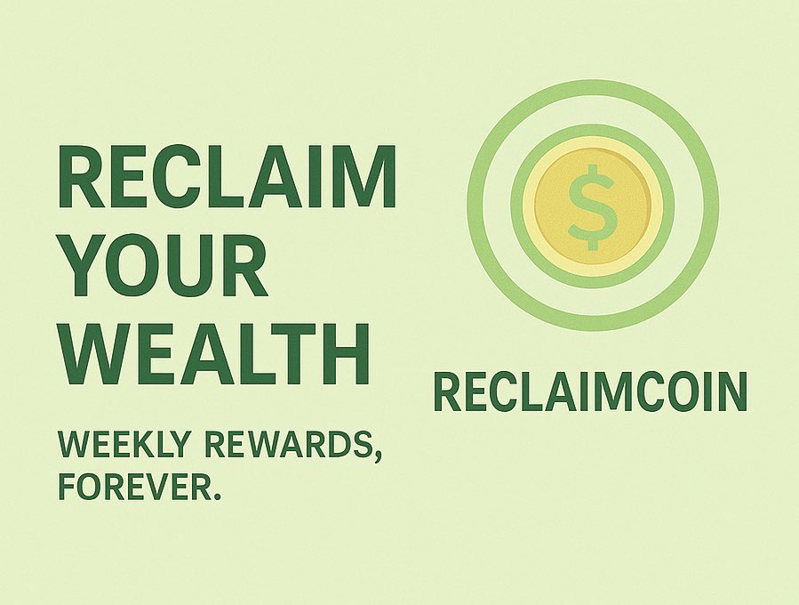 Reclaim_Coin's tweet photo. Introducing ReclaimCoin: the crypto that gives back. ♻️🔁 Earn rewards every week just by holding.

 #Crypto #DeFi #ReclaimCoin #Web3 https://t.co/jH7A2e9JhY
