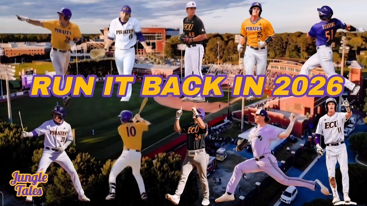 JungleTalesPod's tweet image. Braden Burress, Ethan Norby, Sean Jenkins, Braxton Tramel, Jack Herring, Austin Irby, Colby Wallace, Walker Barron, Nick Moran and Alex Peltier have pledged to RUN IT BACK in 2026!

#ecubaseball #jungletales #ecupirates #eastcarolina #RunItBack