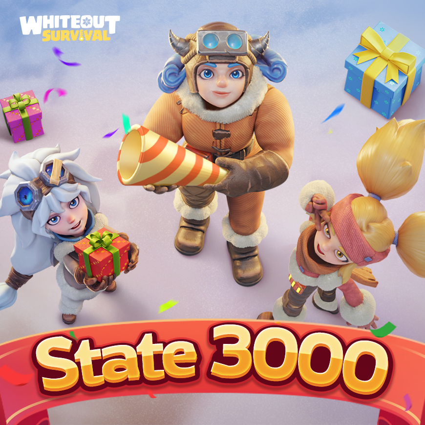 Hooray! We've reached a new milestone with the launch of State 3000. 🎉Thank you for being with us on this extraordinary journey! 🥳

🎁 Gift code: HappyS3000
⏰ Valid until: June 13, 23:59 (UTC+0)
🥳Redemption page:  wos-giftcode.centurygame.com 
=============================
👉Join