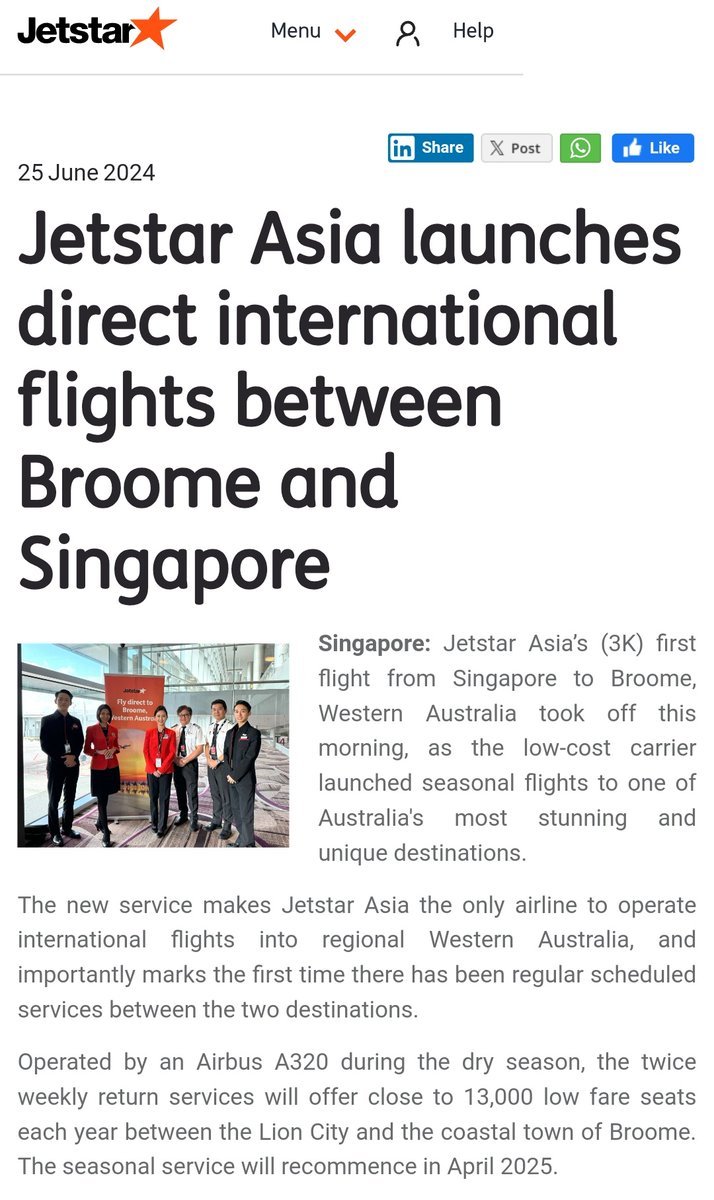 Anth 🌏 - Bluesky @anth0888 (@anth0888) on Twitter photo <a href="/BlakeJohnson/">Blake Johnson</a> <a href="/7NewsMelbourne/">7NEWS Melbourne</a> Needs to be pointed out that Australia is directly impacted, as Jetstar Asia operates Singapore to Broome flights.
Appears this route will end, unless Jetstar Australia take over the route. <a href="/BlakeJohnson/">Blake Johnson</a> <a href="/7NewsMelbourne/">7NEWS Melbourne</a> Needs to be pointed out that Australia is directly impacted, as Jetstar Asia operates Singapore to Broome flights.
Appears this route will end, unless Jetstar Australia take over the route.