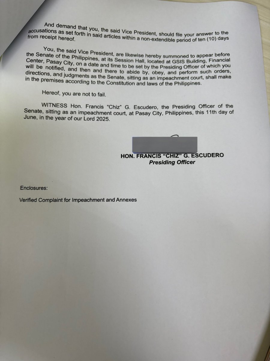 Read: Senate Impeachment Court issues writ of summons for VP Sara Duterte