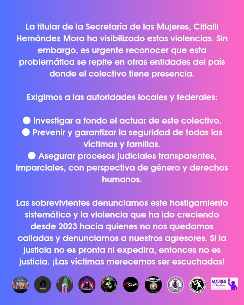 • 𝐄𝐥𝐞𝐧𝐚 𝐑í𝐨𝐬 🎷 (@_elenarios) on Twitter photo #URGENTE | Activistas de distintas entidades federativas, hemos sido violentadas y amenazadas por parte de un grupo de choque mal nombrado como “colectivo presos inocentes” que, como bien lo dijo la Secretaria de la Mujer <a href="/CitlaHM/">Citlalli Hernández Mora</a> al parecer, es financiado por agresores como #URGENTE | Activistas de distintas entidades federativas, hemos sido violentadas y amenazadas por parte de un grupo de choque mal nombrado como “colectivo presos inocentes” que, como bien lo dijo la Secretaria de la Mujer <a href="/CitlaHM/">Citlalli Hernández Mora</a> al parecer, es financiado por agresores como