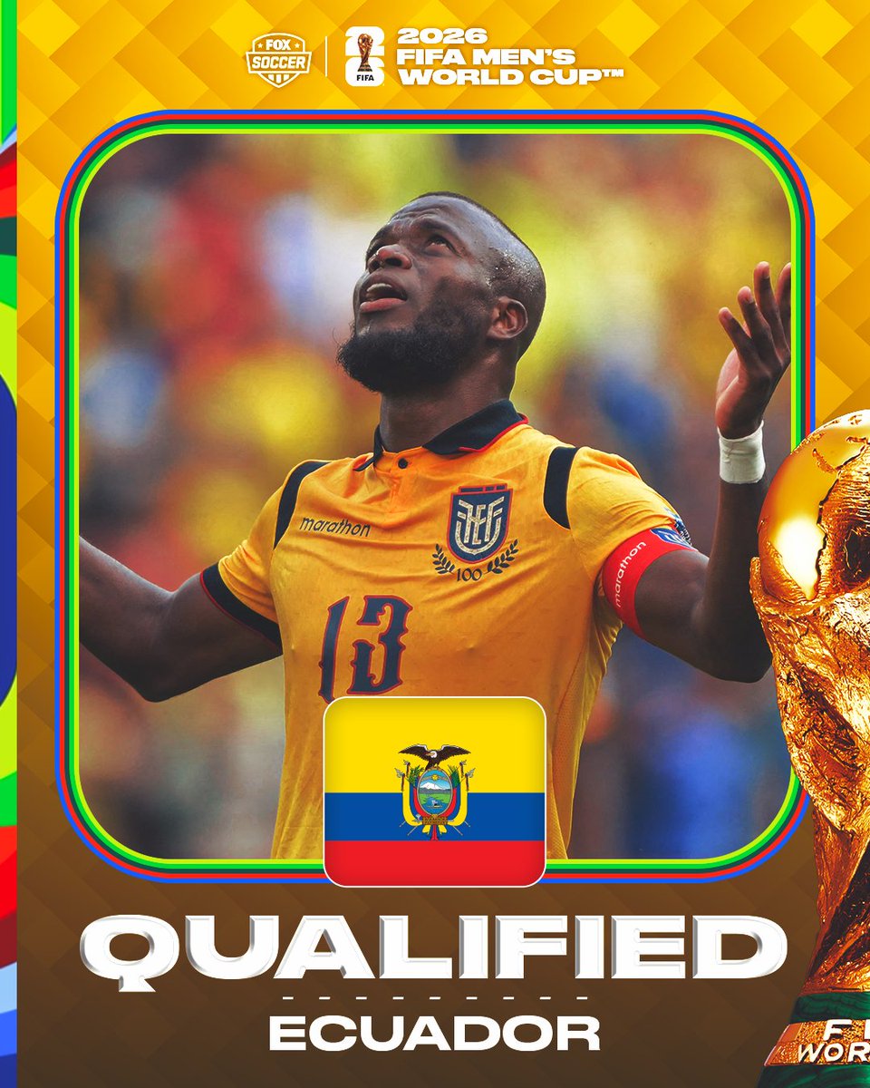 FOXSoccer's tweet photo. Ecuador has officially qualified for the 2026 FIFA World Cup 🇪🇨👏

The nation makes its fifth WC appearance 🌎🏆 https://t.co/UTaHNophaZ