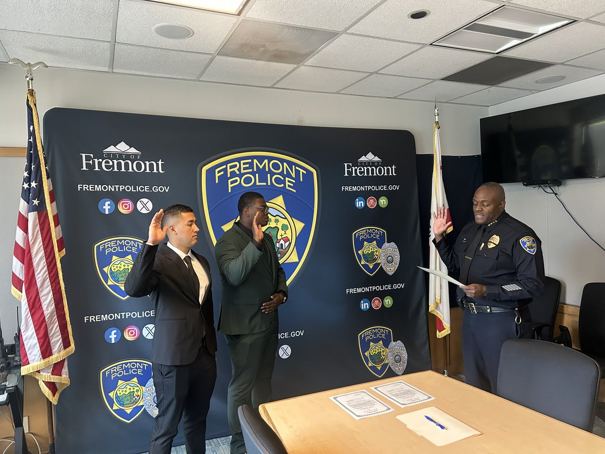 Yesterday, June 9, 2025, we swore in lateral police officer Max Panuco and lateral police officer Benjamin Eguabor. 

We’re excited to have you both join our team. Welcome to Fremont Police!