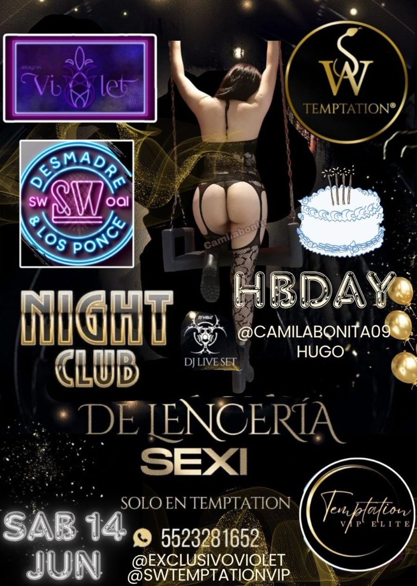 SW TEMPTATION (@swtemptationvip) on Twitter photo No te quedes fuera de esta gran #SEXY #NOCHE SAB 14 JUN,, temática #LENCERIA🔥🔥🔥 #NIGTH HBDAY 🎂 de <a href="/Camilabonita06/">Cami (+21)</a>🎂 HUGO by <a href="/SwTemptationVip/">SW TEMPTATION</a> y <a href="/Exclusivoviolet/">Club Exclusivo SW</a> en conjunto con el grupo de desmadre sw y los PONCE <a href="/hot_parsw/">@jazponce</a> 🍍🎉🎂🎉🎂info y reserv al 5523281652
<a href="/nenesmonsyuri/">barbie&nene</a> No te quedes fuera de esta gran #SEXY #NOCHE SAB 14 JUN,, temática #LENCERIA🔥🔥🔥 #NIGTH HBDAY 🎂 de <a href="/Camilabonita06/">Cami (+21)</a>🎂 HUGO by <a href="/SwTemptationVip/">SW TEMPTATION</a> y <a href="/Exclusivoviolet/">Club Exclusivo SW</a> en conjunto con el grupo de desmadre sw y los PONCE <a href="/hot_parsw/">@jazponce</a> 🍍🎉🎂🎉🎂info y reserv al 5523281652
<a href="/nenesmonsyuri/">barbie&nene</a>
