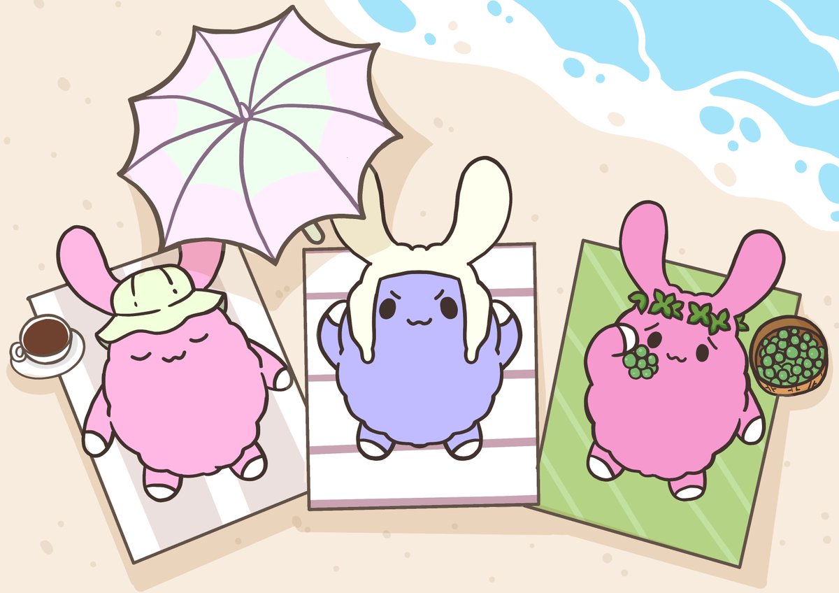 Three summertime Moris relaxing on the beach.

Sipping coffee, soaking up sun, and eating grapes.

What summer plans do the Mofees have?