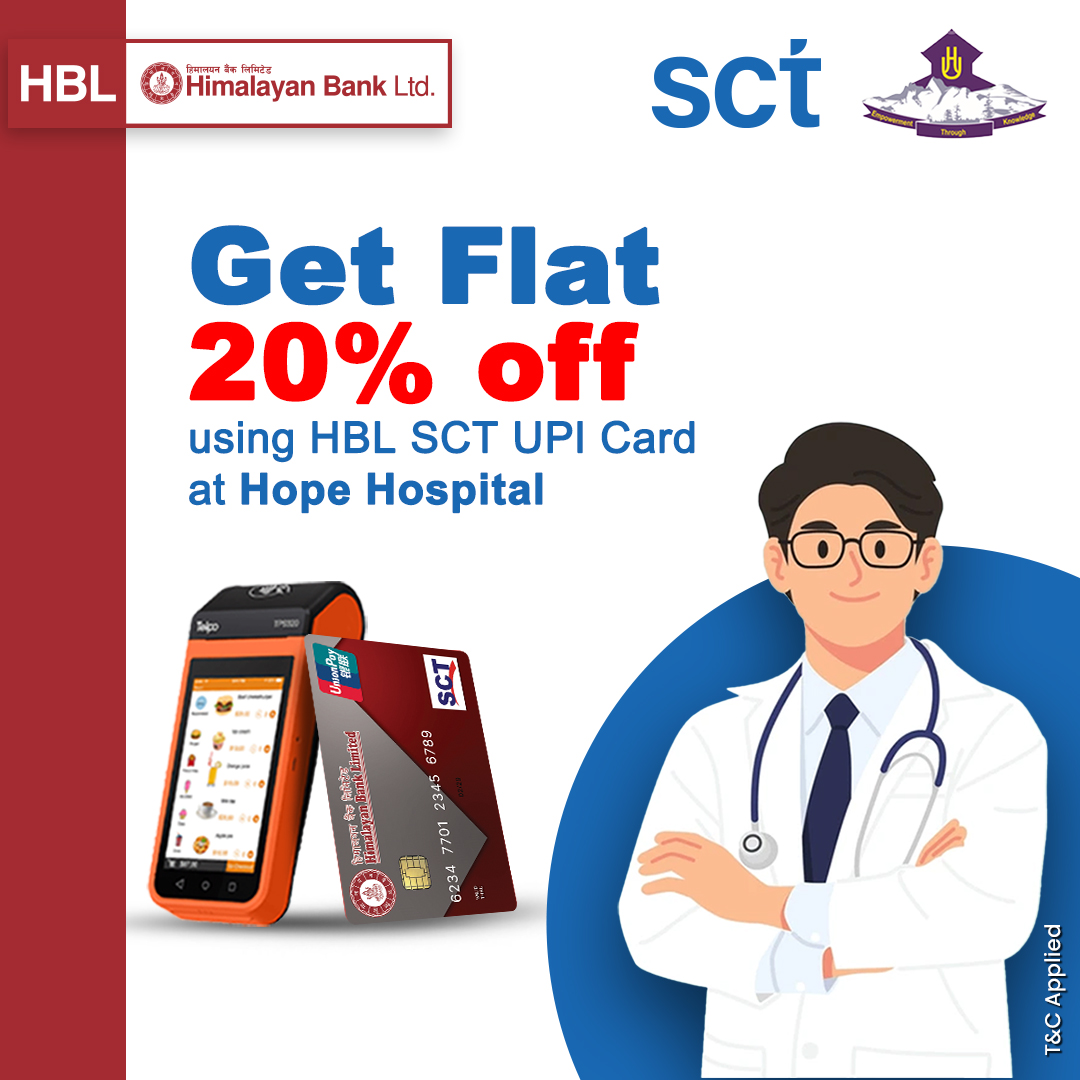 Best Services, Now at Better Prices!
Enjoy exclusive Discount on dining, hotels, healthcare, and more with your HBL SCT UPI card.
#HimalayanBank #SCTUPI
