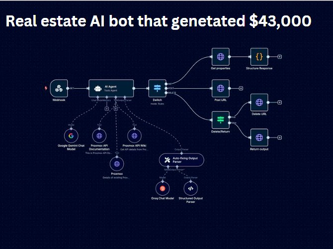 I MADE A VOICE AI AUTOMATION AGENT FOR A REAL ESATE AGENT THAT MADE THEM $43,000

Literally created this bot in 20 mins with n8n

Want a Doc + workflow on how to do it?

RT, Like &amp; reply "AI” and I’ll DM it to you

(Must follow for dm)
