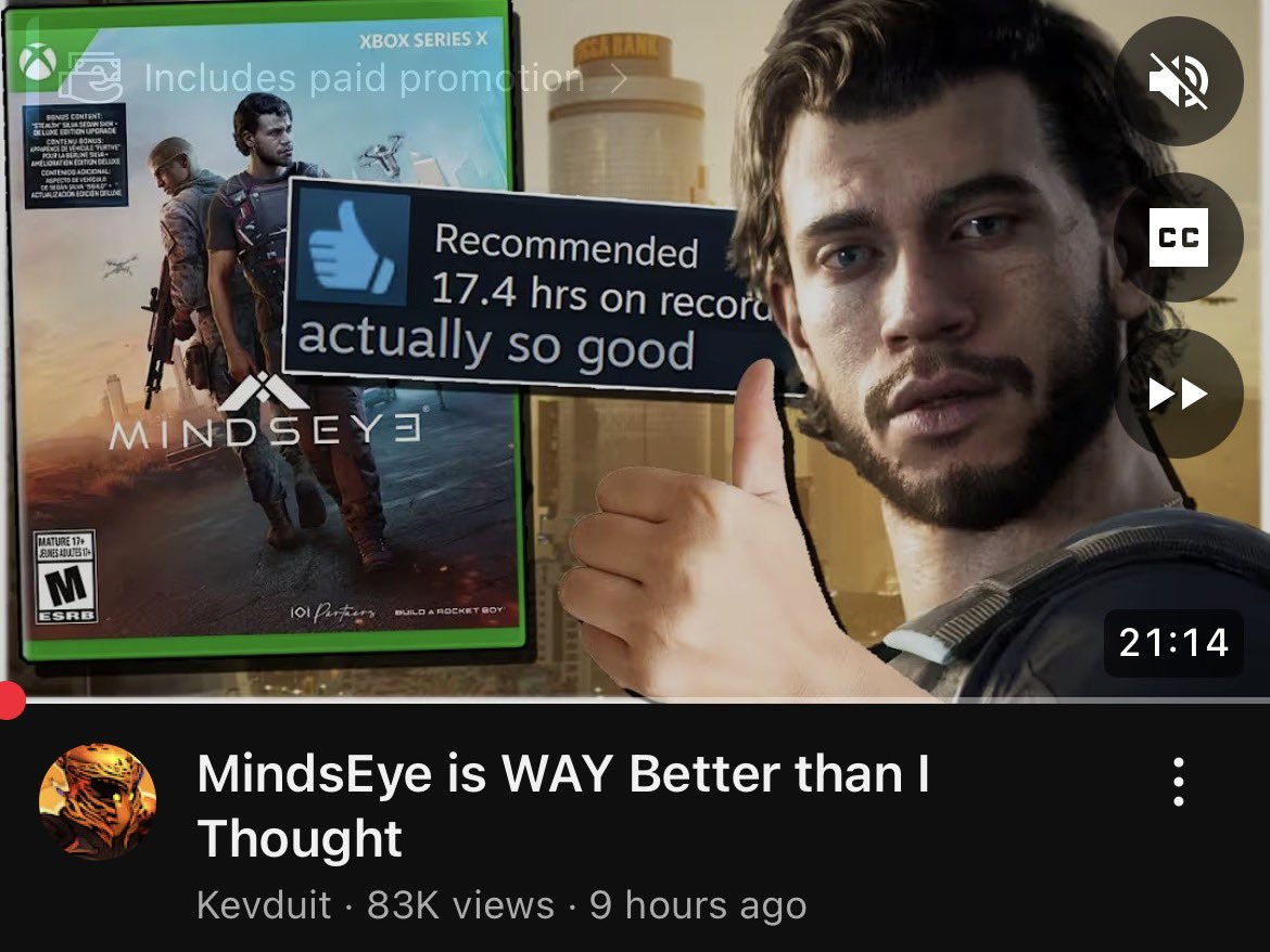 If you see any YouTuber saying Mindseye is actually a good game do not believe them, they are paid shills
