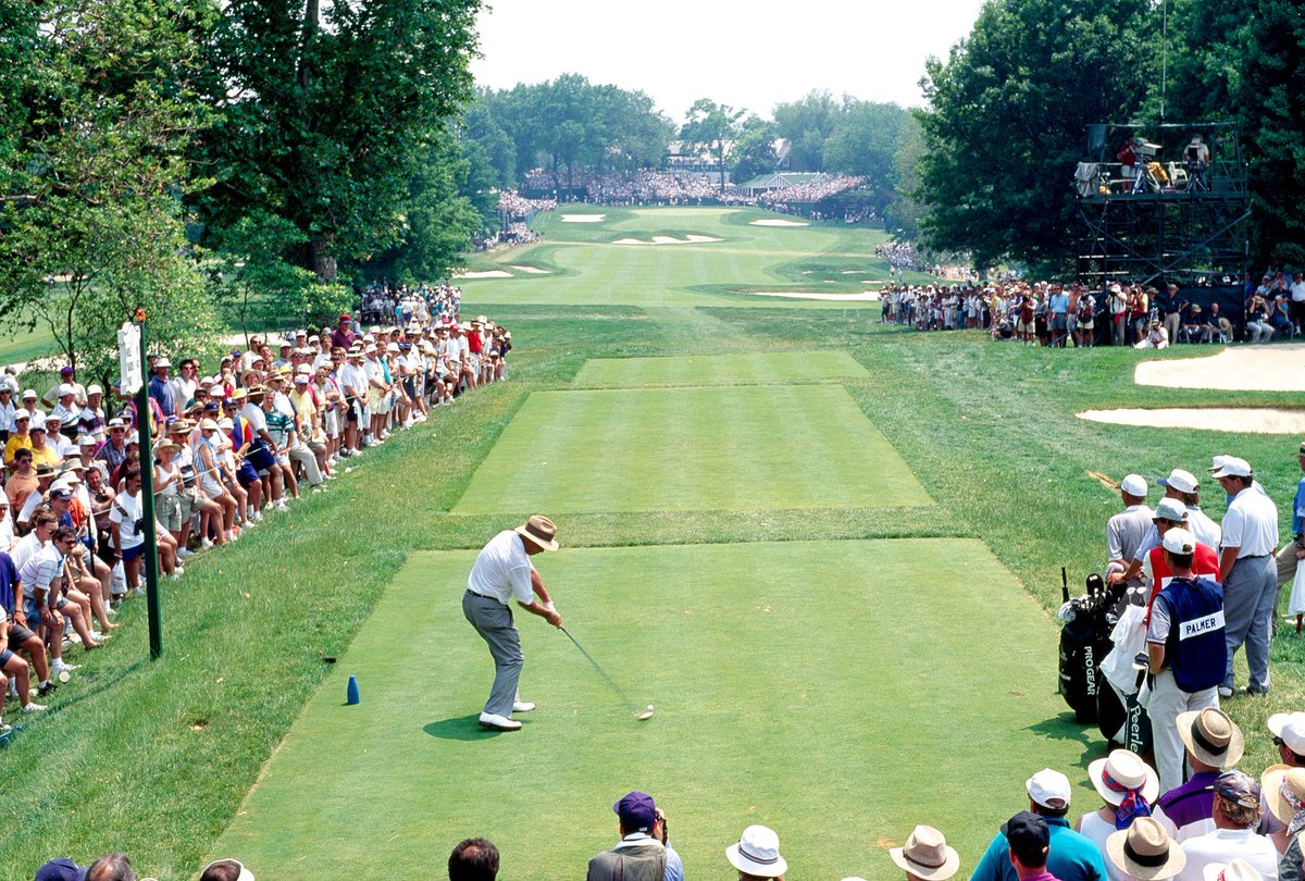 justinaholland's tweet image. At 64, Arnold Palmer teed it up at Oakmont in the 1994 U.S. Open—his home course. He shot 77-79 on one of golf’s toughest tests, walking tall to a roaring ovation on 18. He didn’t make the cut, but he reminded the world what grace, grit, and greatness truly look like.