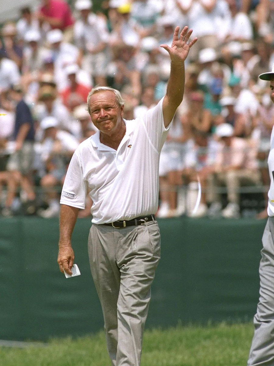 justinaholland's tweet image. At 64, Arnold Palmer teed it up at Oakmont in the 1994 U.S. Open—his home course. He shot 77-79 on one of golf’s toughest tests, walking tall to a roaring ovation on 18. He didn’t make the cut, but he reminded the world what grace, grit, and greatness truly look like.