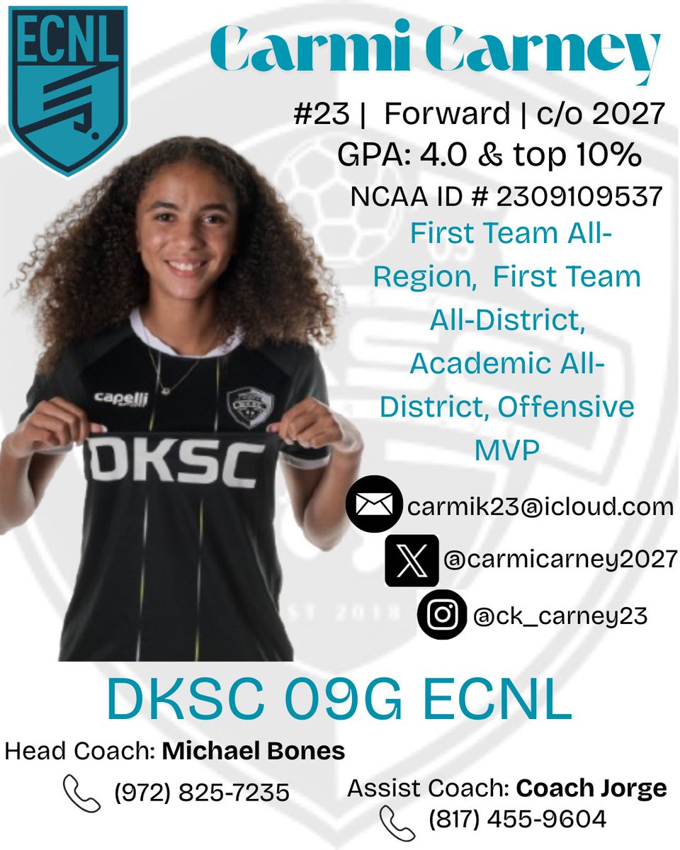 I’ve been blessed to play soccer at the highest level (<a href="/ECNLgirls/">ECNL Girls</a>) against the best competition to date. I look forward to June 15th when I will have the opportunity to speak with college coaches to find my home at the highest collegiate level!

<a href="/TheSoccerWire/">SoccerWire</a> 
<a href="/TopDrawerSoccer/">TopDrawerSoccer</a>