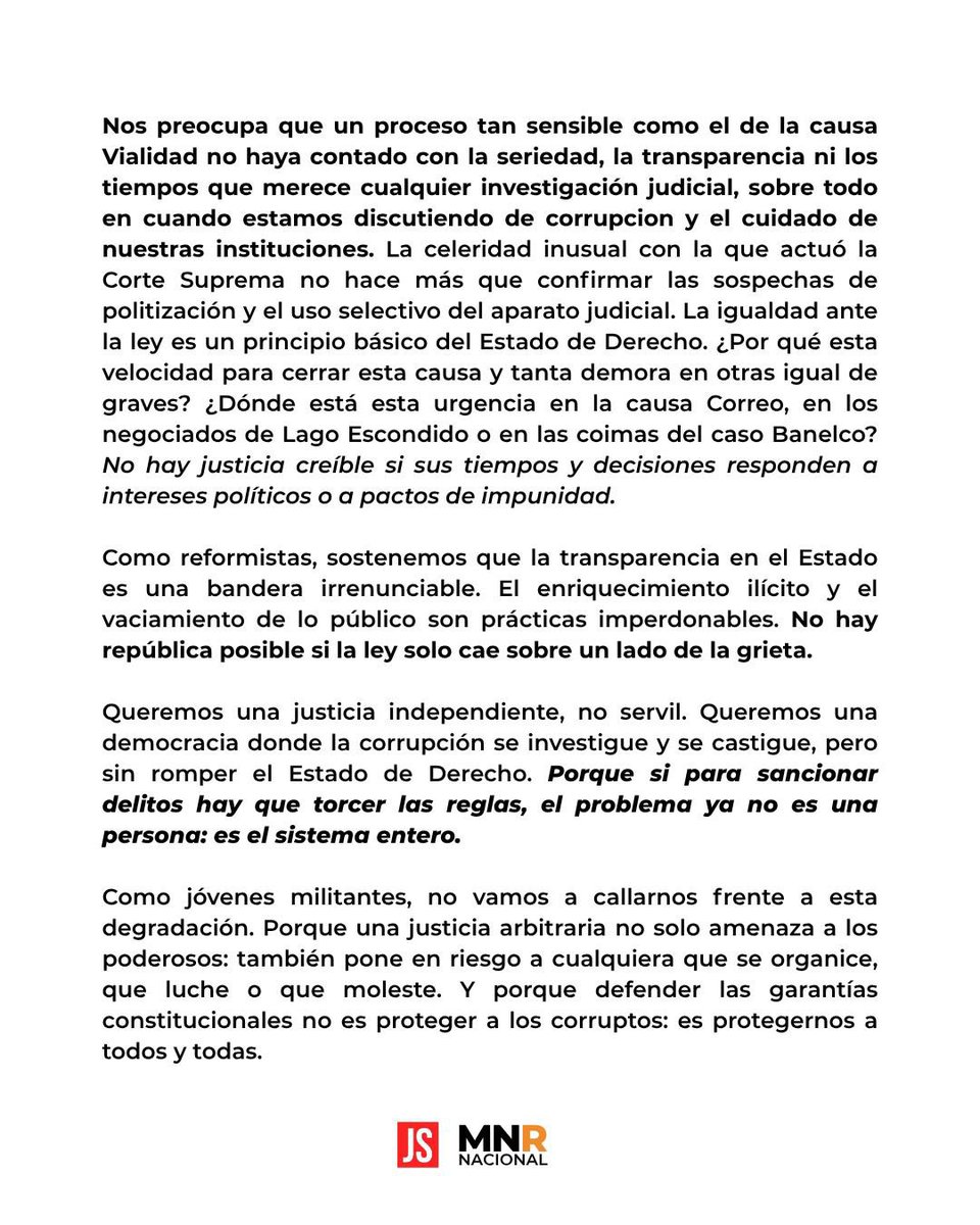 No hay justicia sin Estado de Derecho.
Exigir que se condene la corrupción no puede significar abandonar las garantías del debido proceso. Una democracia sólida necesita una justicia independiente, que actúe con imparcialidad y sin selectividad política.