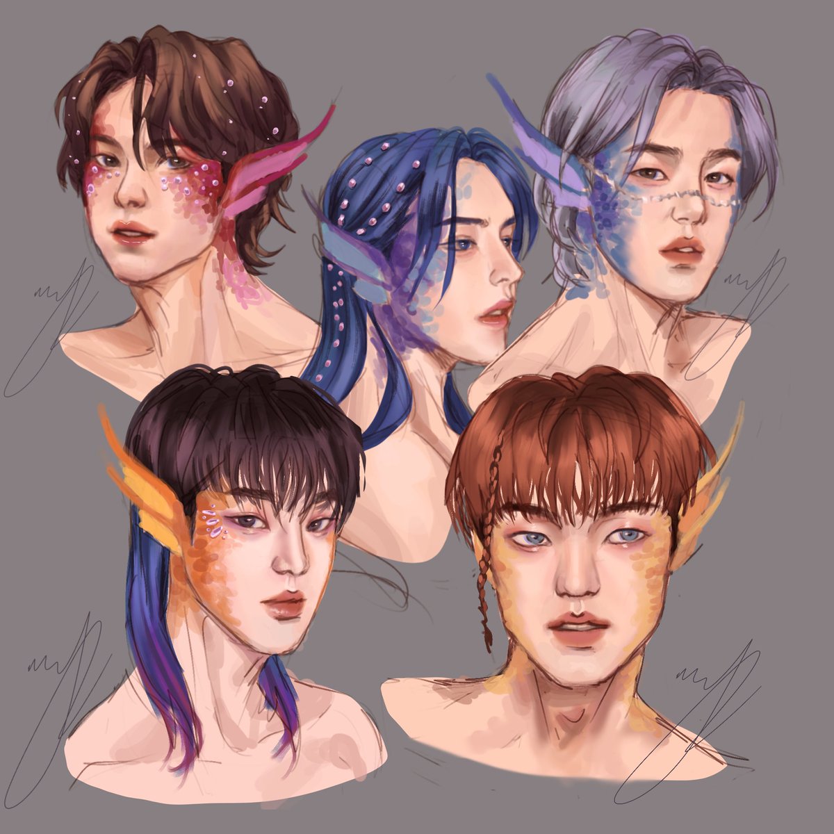 Huge spoiler/concept art for my next a.c.e series, Siren! AU🙈 only worked on their faces for now, I’ll work on their tails later I’m tired 🫩😂 not everything’s set in stone, but it’s the gist of it ^^ stay tuned!! 

#choicecreations