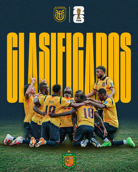 🚨🇪🇨 ¡OFICIAL! ¡Ecuador, clasificada al Mundial 2026!

'La Tri' de Beccacece igualó ante Perú y aseguró su boleto directo a la próxima Copa del Mundo.

✅ Será su 5ª participación histórica tras 2002, 2006, 2014 y 2022.