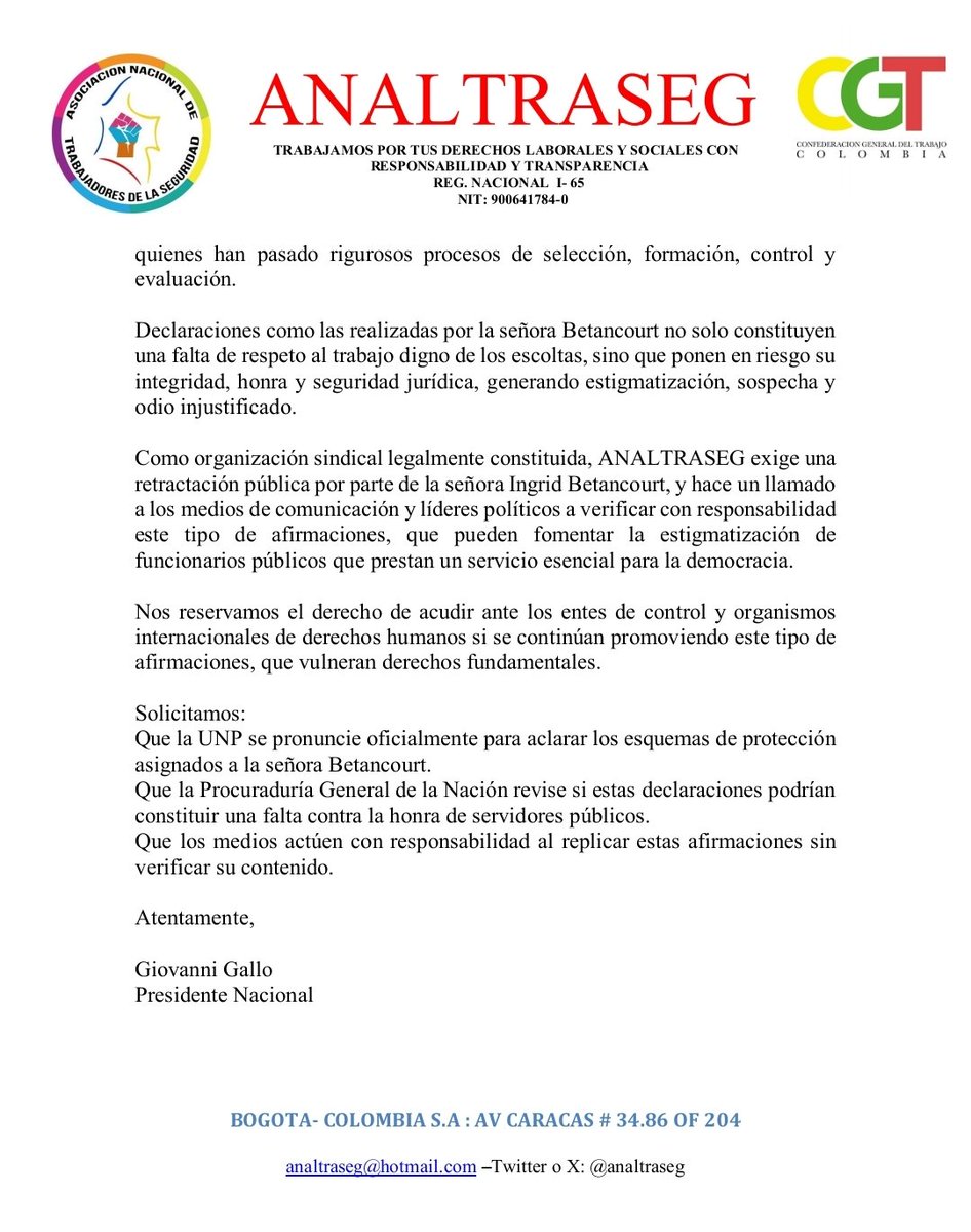 Reclamación contra ingrid betancourt, no más ataques a hombres honestos
<a href="/IBetancourtCol/">Ingrid Betancourt Pulecio</a> <a href="/EIExpedienteCol/">El Expediente</a> <a href="/utunp_nacional/">U.T-U.N.P</a> <a href="/UNPColombia/">Unidad Nacional de Protección, UNP.</a> <a href="/DefensoriaCol/">Defensoría del Pueblo</a> <a href="/CeDemocratico/">Centro Democrático</a> <a href="/PartidoLiberal/">Partido Liberal</a> <a href="/partidodelaucol/">Partido de la U</a> <a href="/VickyDavilaH/">Vicky Dávila</a> <a href="/NoticiasRCN/">Noticias RCN</a>  <a href="/elcolombiano/">El Colombiano</a>  <a href="/lafm/">La FM</a>